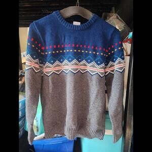 Hanna Andersson Wool Blend Nordic Striped Sweater Boys Size 150 (US 12) Gray